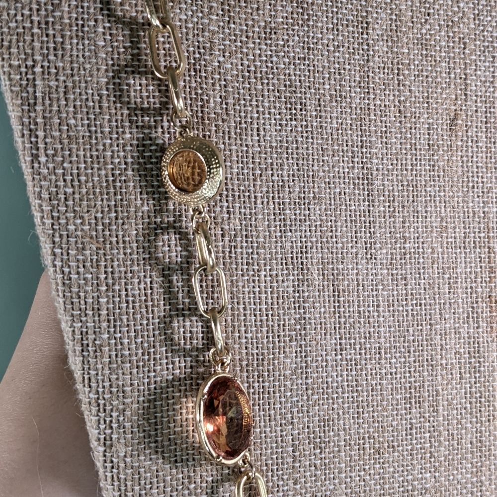 5/$18 Gem Stone Chain Gold Colored Metal Necklace - Picture 2 of 8